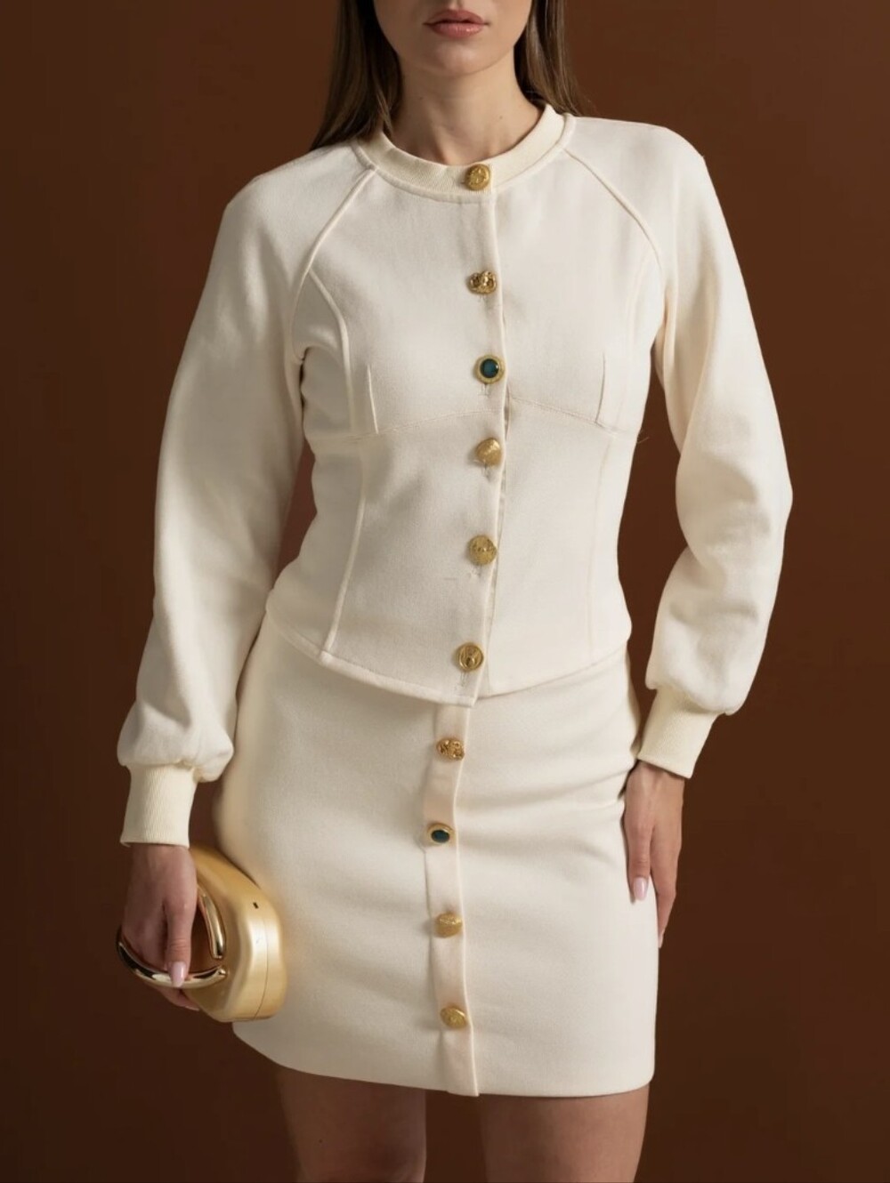 Sierra Darien Courtney Embellished Button Co-ord Set Ivoire